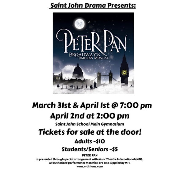 Peter Pan opens at St. John School on March 31st
