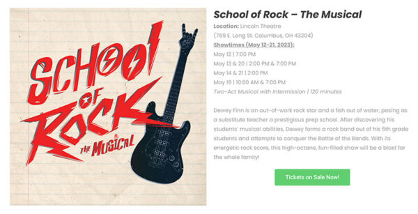 “School of Rock – The Musical” hits the stage at the Columbus Children’s Theatre May 12-21